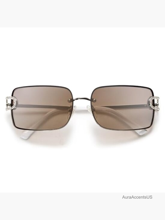 Oversized Rectangle Rimless Sunglasses UV400 Y2K Vintage Shades main image 5